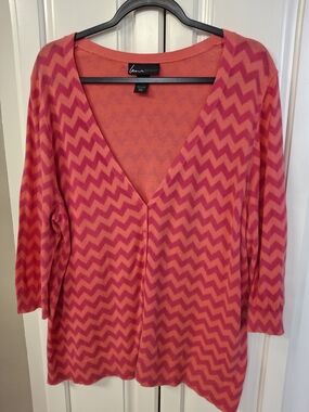 Lane Bryant Pink and Coral Chevron Open Cardigan